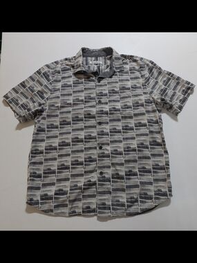 Tommy Bahama Silk Coolmax Black & White Short-Sleeve Geometric Button-Up Shirt